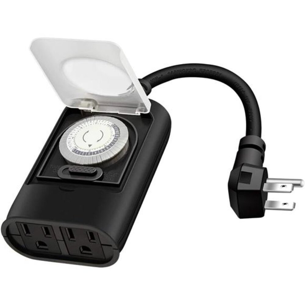 Outdoor Light Timer Outlet, 24 Hour Mechanical Timer Switch, Heavy Duty